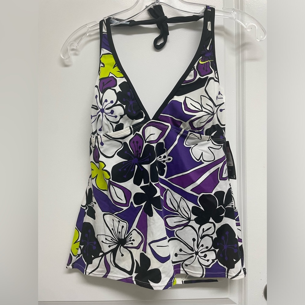 NWT Nike Tankini‎ Swimsuit Top Halter Black White Purple Size 10